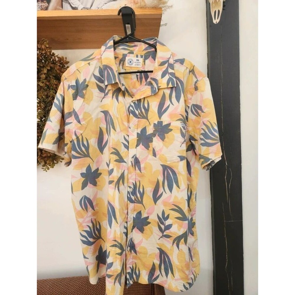 Hurley Men’s XXL Tropical Floral Button-Up Shirt Y2K Beach Summer
